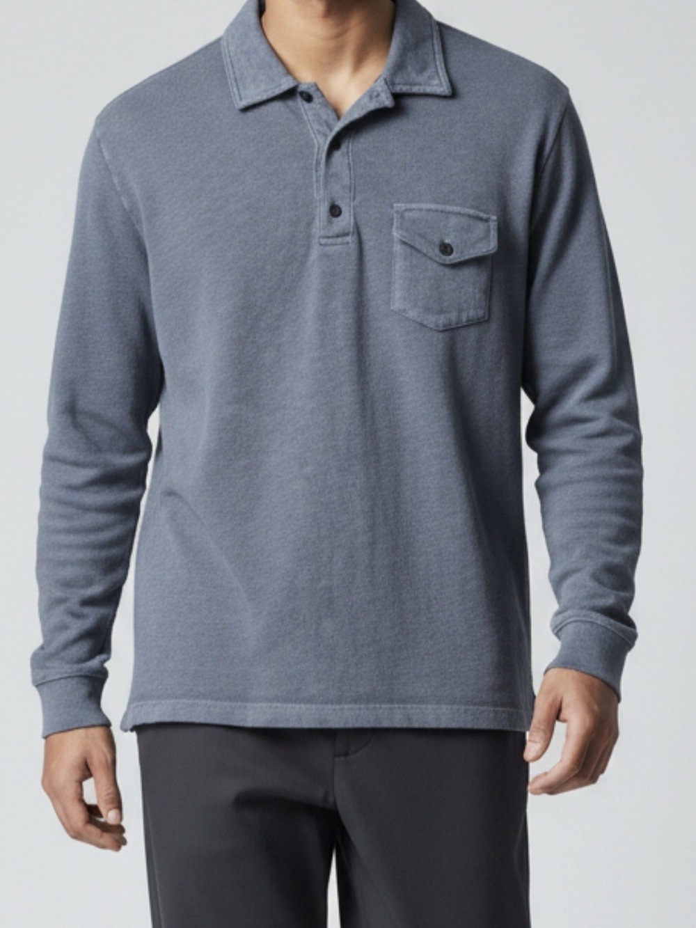 Marine Layer Slub Knit Long Sleeve Polo Gray Charcoal Small Sustainable Preppy